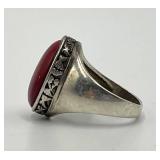 Sterling Silver Red Coral Ring - Cabochon 0.75 x 0.50 in - Size 8