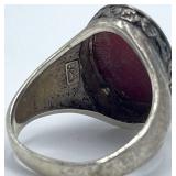 Sterling Silver Red Coral Ring - Cabochon 0.75 x 0.50 in - Size 8