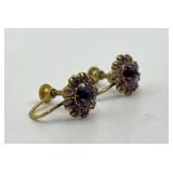 Purple Flower Screw-On Earrings - Gold-Tone with Purple Crystals (Lot of 2) 0.75 in x 0.5 in