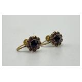 Purple Flower Screw-On Earrings - Gold-Tone with Purple Crystals (Lot of 2) 0.75 in x 0.5 in