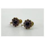 Purple Flower Screw-On Earrings - Gold-Tone with Purple Crystals (Lot of 2) 0.75 in x 0.5 in