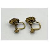 Purple Flower Screw-On Earrings - Gold-Tone with Purple Crystals (Lot of 2) 0.75 in x 0.5 in