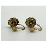 Purple Flower Screw-On Earrings - Gold-Tone with Purple Crystals (Lot of 2) 0.75 in x 0.5 in