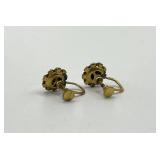 Purple Flower Screw-On Earrings - Gold-Tone with Purple Crystals (Lot of 2) 0.75 in x 0.5 in