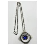 Bent Larsen Pendant Necklace - Denmark, 13.5in Chain, 1.75in Pendant with 1in Blue Gem