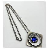 Bent Larsen Pendant Necklace - Denmark, 13.5in Chain, 1.75in Pendant with 1in Blue Gem