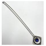 Bent Larsen Pendant Necklace - Denmark, 13.5in Chain, 1.75in Pendant with 1in Blue Gem
