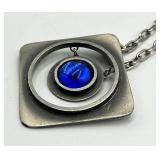 Bent Larsen Pendant Necklace - Denmark, 13.5in Chain, 1.75in Pendant with 1in Blue Gem