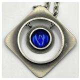 Bent Larsen Pendant Necklace - Denmark, 13.5in Chain, 1.75in Pendant with 1in Blue Gem