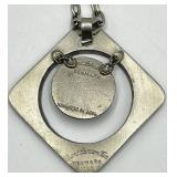 Bent Larsen Pendant Necklace - Denmark, 13.5in Chain, 1.75in Pendant with 1in Blue Gem