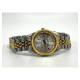 Gruen Precision Quartz Ladies Watch - Two-Tone Gold Bezel, Silver Dial