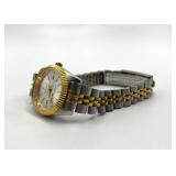 Gruen Precision Quartz Ladies Watch - Two-Tone Gold Bezel, Silver Dial