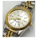 Gruen Precision Quartz Ladies Watch - Two-Tone Gold Bezel, Silver Dial