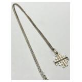 Sterling Silver 925 Jerusalem Cross Pendant Necklace, 12 in Chain, 1 in Pendant