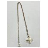Sterling Silver 925 Jerusalem Cross Pendant Necklace, 12 in Chain, 1 in Pendant