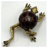 Jeanne Turtle Brooch - Gold Tone with Green Eye, 2.25 x 1 x 0.75 in