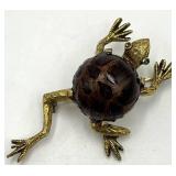 Jeanne Turtle Brooch - Gold Tone with Green Eye, 2.25 x 1 x 0.75 in