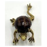 Jeanne Turtle Brooch - Gold Tone with Green Eye, 2.25 x 1 x 0.75 in