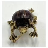 Jeanne Turtle Brooch - Gold Tone with Green Eye, 2.25 x 1 x 0.75 in