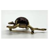 Jeanne Turtle Brooch - Gold Tone with Green Eye, 2.25 x 1 x 0.75 in