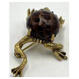 Jeanne Turtle Brooch - Gold Tone with Green Eye, 2.25 x 1 x 0.75 in