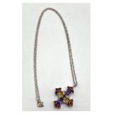 Sterling Silver 9-Inch Cross Pendant Necklace with Multicolor Gemstones (1 x 1 in Pendant)