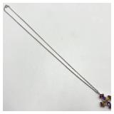 Sterling Silver 9-Inch Cross Pendant Necklace with Multicolor Gemstones (1 x 1 in Pendant)