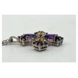 Sterling Silver 9-Inch Cross Pendant Necklace with Multicolor Gemstones (1 x 1 in Pendant)