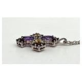 Sterling Silver 9-Inch Cross Pendant Necklace with Multicolor Gemstones (1 x 1 in Pendant)
