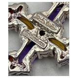 Sterling Silver 9-Inch Cross Pendant Necklace with Multicolor Gemstones (1 x 1 in Pendant)