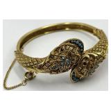 Arthur Pepper Double-Headed Snake Bracelet - Gold Tone with Turquoise Beads, 2.5 in Dia