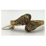 Arthur Pepper Double-Headed Snake Bracelet - Gold Tone with Turquoise Beads, 2.5 in Dia