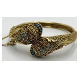 Arthur Pepper Double-Headed Snake Bracelet - Gold Tone with Turquoise Beads, 2.5 in Dia