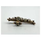Cross Brooch Pin - Gold Tone Rhinestones, 2 in x 1.5 in, Missing One Gem