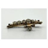 Cross Brooch Pin - Gold Tone Rhinestones, 2 in x 1.5 in, Missing One Gem