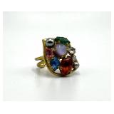 Gemstone Cluster Adjustable Ring - Multicolor Cocktail Ring 1" x .75"