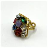 Gemstone Cluster Adjustable Ring - Multicolor Cocktail Ring 1" x .75"