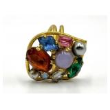 Gemstone Cluster Adjustable Ring - Multicolor Cocktail Ring 1" x .75"