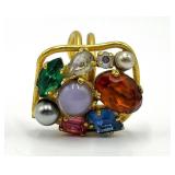 Gemstone Cluster Adjustable Ring - Multicolor Cocktail Ring 1" x .75"