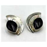 Mexican 925 Sterling Silver Black Onyx Clip-On Earrings - 1.75 x 1 in