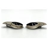 Mexican 925 Sterling Silver Black Onyx Clip-On Earrings - 1.75 x 1 in