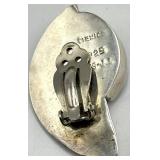 Mexican 925 Sterling Silver Black Onyx Clip-On Earrings - 1.75 x 1 in
