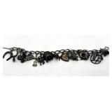 Sterling Charm Bracelet 8 in Long with Assorted Charms 0.75 x 0.50 in - Mixed Vintage Symbols