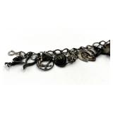 Sterling Charm Bracelet 8 in Long with Assorted Charms 0.75 x 0.50 in - Mixed Vintage Symbols