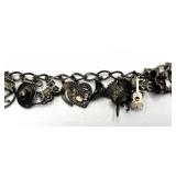 Sterling Charm Bracelet 8 in Long with Assorted Charms 0.75 x 0.50 in - Mixed Vintage Symbols