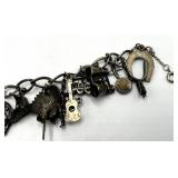 Sterling Charm Bracelet 8 in Long with Assorted Charms 0.75 x 0.50 in - Mixed Vintage Symbols