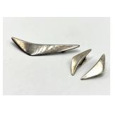 Sterling 925S Denmark Brooch Pin & Clip-On Earrings - 3-Piece Set