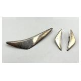 Sterling 925S Denmark Brooch Pin & Clip-On Earrings - 3-Piece Set