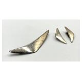Sterling 925S Denmark Brooch Pin & Clip-On Earrings - 3-Piece Set