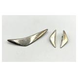 Sterling 925S Denmark Brooch Pin & Clip-On Earrings - 3-Piece Set